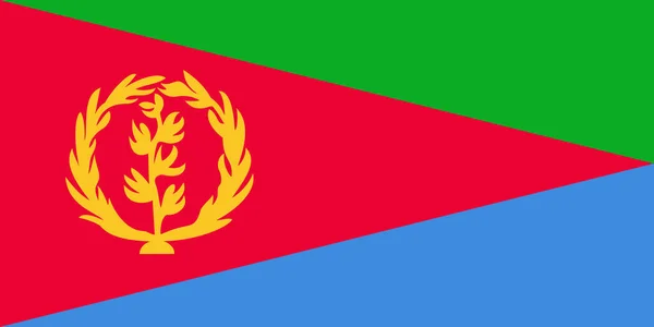 厄立特里亚国旗国 红色等腰三角分为两个直角三角形 上三角为绿色 下三角为蓝色 环绕着金黄色的垂直橄榄枝 — 图库矢量图片