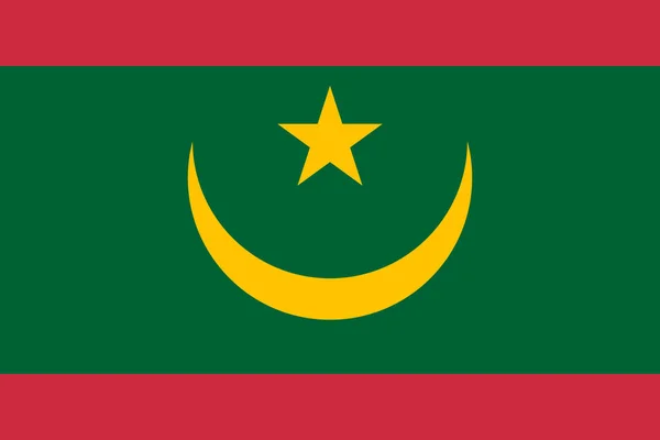 毛里塔尼亚伊斯兰共和国国旗 两条红色条纹 与一片绿地相对 长有金黄色向上尖的新月形星形斑纹 — 图库矢量图片