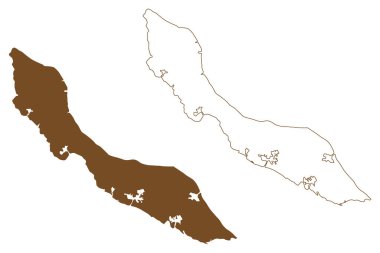 Curacao Adası (Hollanda, Hollanda, Güney Amerika, Hollanda Antilleri) harita vektör çizimi, karalama çizimi Curacao haritası
