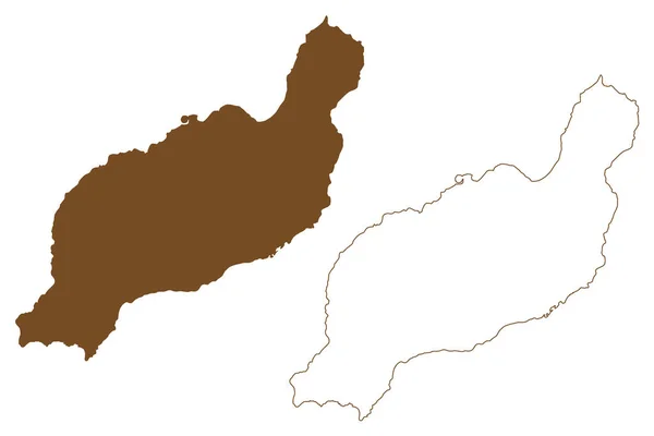 Lanzarote Eiland Koninkrijk Spanje Canarische Eilanden Kaart Vector Illustratie Krabbel — Stockvector