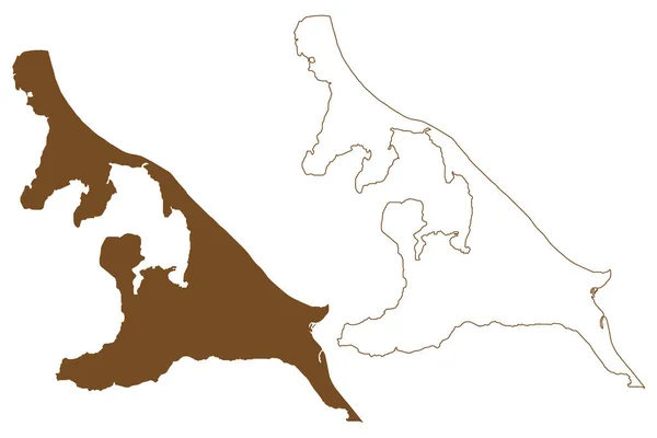 Usedom Isola Mar Baltico Germania Polonia Mappa Vettoriale Illustrazione Scarabocchio — Vettoriale Stock