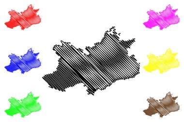 Raisen ilçesi (Madhya Pradesh Eyaleti, Bhopal bölünmesi, Hindistan Cumhuriyeti) harita vektör çizimi, çizim çizimi Raisen haritası