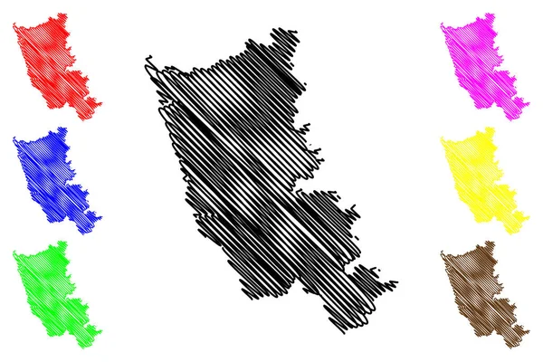 Sindhudurg区 印度共和国Konkan省Maharashtra邦 地图矢量图解 潦草草图Sindhudurg地图 — 图库矢量图片