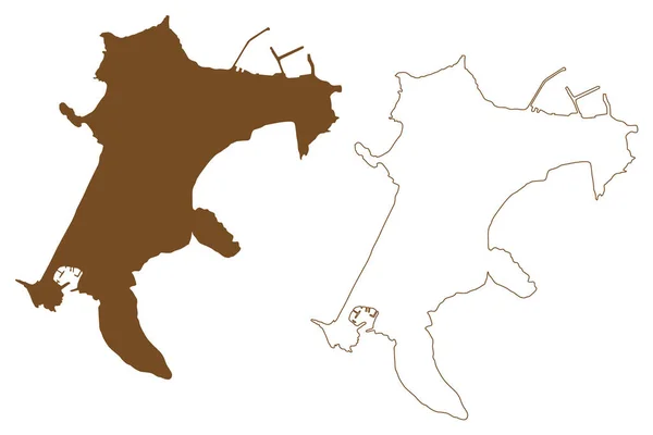Procida Flegreanische Inseln Italienische Republik Italien Kartenvektorillustration Kritzelskizze Proceta Karte — Stockvektor