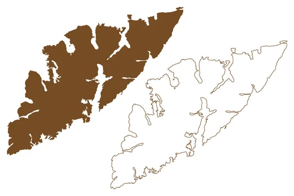 Austvagoy Eiland Koninkrijk Noorwegen Lofoten Archipel Kaart Vector Illustratie Krabbel — Stockvector