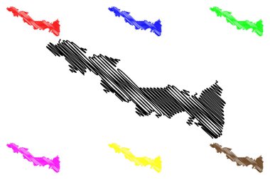 Udham Singh Nagar ilçesi (Uttarakhand veya Uttaranchal State, Hindistan Cumhuriyeti) harita vektör çizimi, çizim Udham Singh Nagar