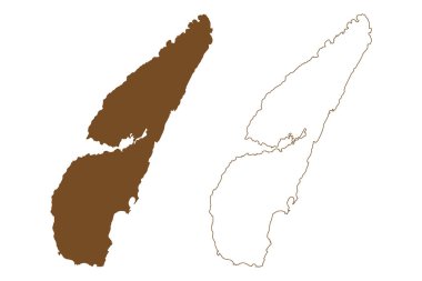 Jura adası (Büyük Britanya Birleşik Krallığı ve Kuzey İrlanda, İskoçya, İç Hebrides) harita vektör çizimi, Jura harita adasının karalama çizimi