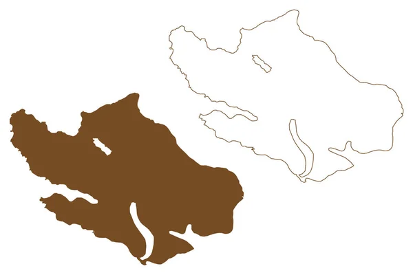 Île Vagar Royaume Danemark Îles Féroé Illustration Vectorielle Carte Croquis — Image vectorielle