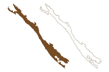 Dugi Otok Adası (Hırvatistan Cumhuriyeti, Dalmaçyalı Archipielago, Adriyatik Denizi) harita vektör çizimi, çizim çizimi Dugi Otok haritası