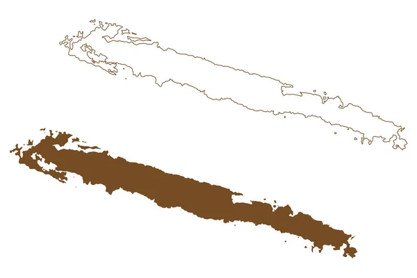 Карта Острова Млет Республика Хорватия Далматинский Архипелаг Адриатическое Море — стоковый вектор