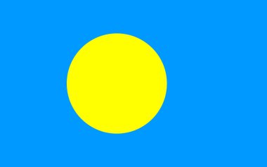 Palau Ulusal Bayrak Cumhuriyeti, açık mavi alan büyük sarı disk hafifçe merkezin kaldırma tarafına kaymıştır.