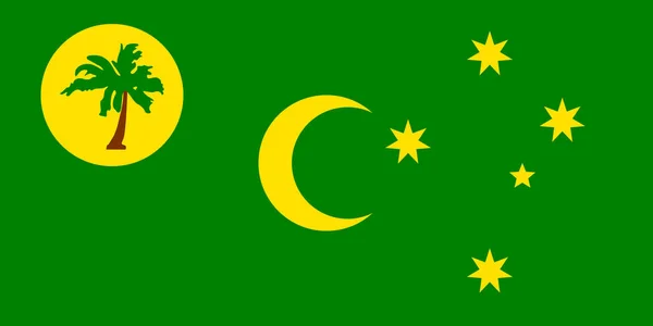 格林等地的国旗科科斯群岛 州金盘上有一棵棕榈树 国旗中央有一个金新月形 南方有一个金色十字架在空中 — 图库矢量图片