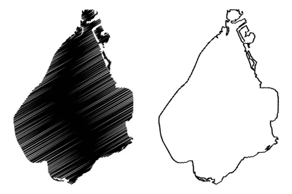 Amager Island Dánské Království Mapa Vektorová Ilustrace Načmáraný Náčrt Mapa — Stockový vektor