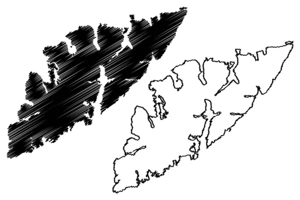 Острів Оствагой Королівство Норвегія Лофотенський Архіпелаг Картографічна Векторна Ілюстрація Скетч — стоковий вектор