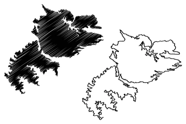 東フォークランド島 フォークランド諸島 イギリス 北アイルランド 地図ベクトル図 スケッチマップ — ストックベクタ
