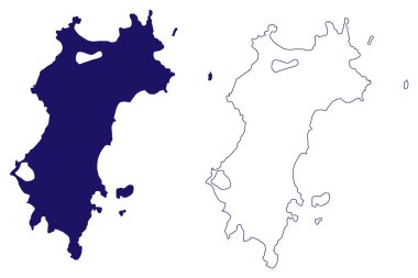 Mustique Adası (Saint Vincent and the Grenadines, Cenrtal America, Karayip adaları) harita vektör çizimi, karalama çizimi Mustique haritası