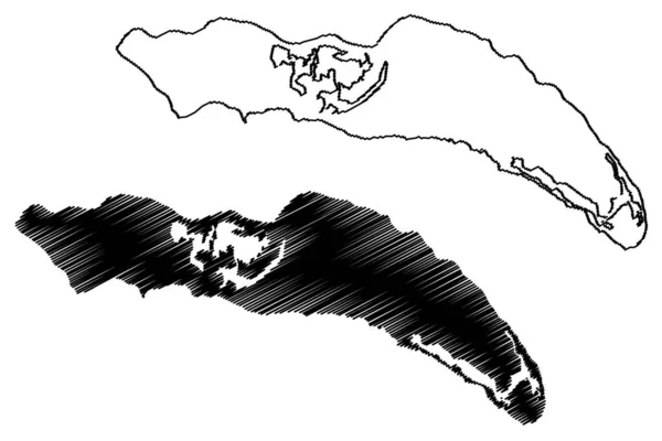 Anegada 아일랜드 Cenrtal America Caribbean Islands 스케치 Anegada Map — 스톡 벡터