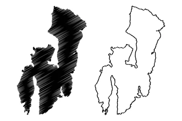 Flakstadoya Eiland Koninkrijk Noorwegen Lofoten Archipel Kaart Vector Illustratie Krabbel — Stockvector