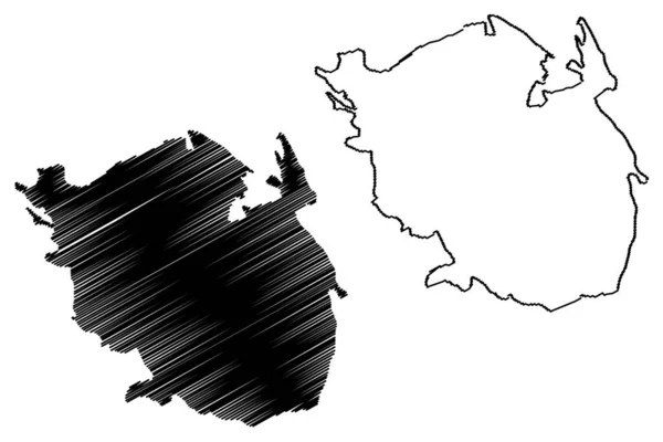 Funen Ostrov Dánské Království Mapa Vektorová Ilustrace Načmáraný Náčrt Fyn — Stockový vektor