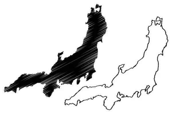 Isola Honshu Giappone Asia Orientale Arcipelago Giapponese Mappa Vettoriale Illustrazione — Vettoriale Stock
