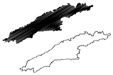 Hydra adası (Yunan Cumhuriyeti, Yunanistan, Yunan adası, Saronik Adalar) harita vektör çizimi, çizim Ydra veya Idra haritası