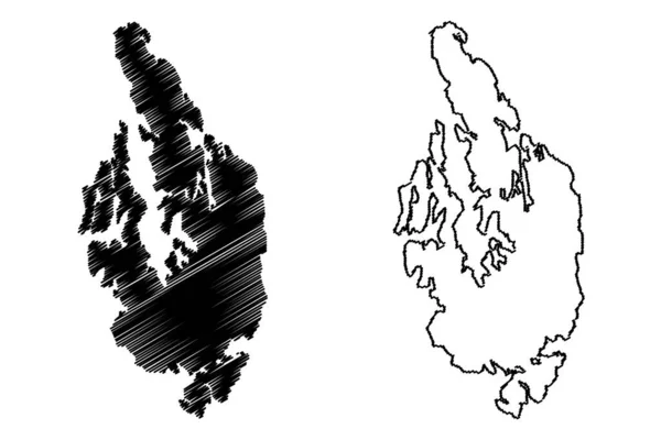 Векторная Иллюстрация Карты Острова Хуанхэ Королевство Норвегия Начертательный Эскиз Карты — стоковый вектор