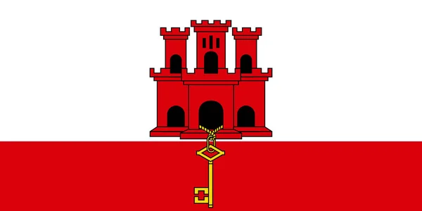 ジブラルタルの国旗 イギリス海外領土 白の下に赤の縞があり 白い部分に3層の2層の赤の城があり 中央の塔は金の鍵を掛けます — ストックベクタ