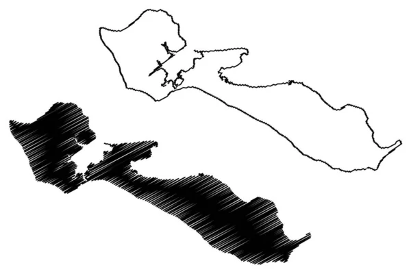 Island Γαλλική Δημοκρατία Γαλλία Χάρτη Διανυσματική Απεικόνιση Scribble Σκίτσο Rhe — Διανυσματικό Αρχείο