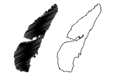 Jura adası (Büyük Britanya Birleşik Krallığı ve Kuzey İrlanda, İskoçya, İç Hebrides) harita vektör çizimi, Jura harita adasının karalama çizimi