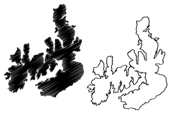 Langoya Eiland Koninkrijk Noorwegen Vesteralen Archipel Kaart Vector Illustratie Krabbel — Stockvector