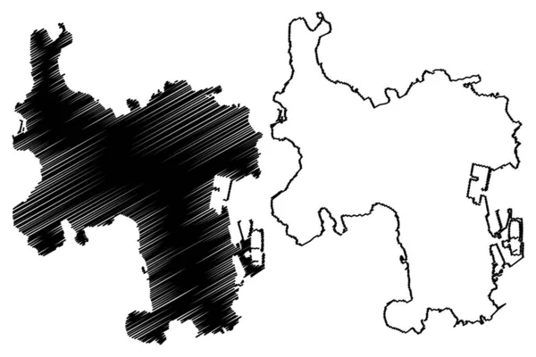Lauttasaari Island Republic Finland Helsinki Χάρτης Διανυσματική Απεικόνιση Scribble Sketch — Διανυσματικό Αρχείο