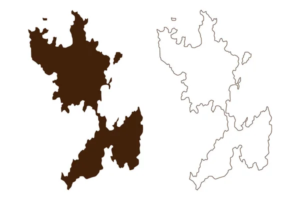 里尼亚岛 希腊共和国 Cyclades群岛 地图矢量图解 速写草图Rhenea Rheneia Rhenaia或Rhene地图 — 图库矢量图片
