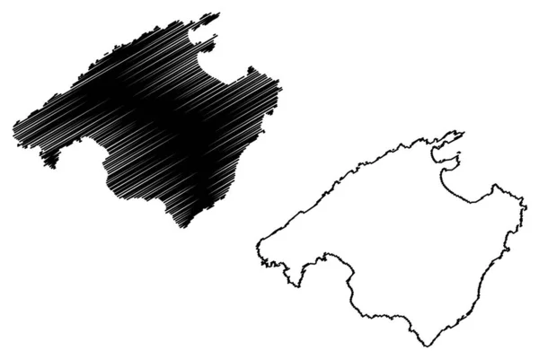 Île Majorque Royaume Espagne Îles Baléares Illustration Vectorielle Carte Croquis — Image vectorielle