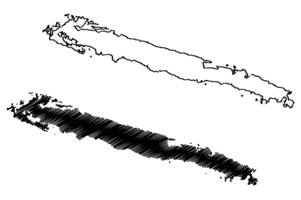 Muljet島 クロアチア共和国 ダルマチア諸島 アドリア海 地図ベクトル図 スケッチブック Muljet地図 — ストックベクタ