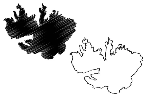 Nordaustlandet Wyspa Królestwo Norwegii Svalbard Mapa Wektor Ilustracja Skecz Bazgroły — Wektor stockowy