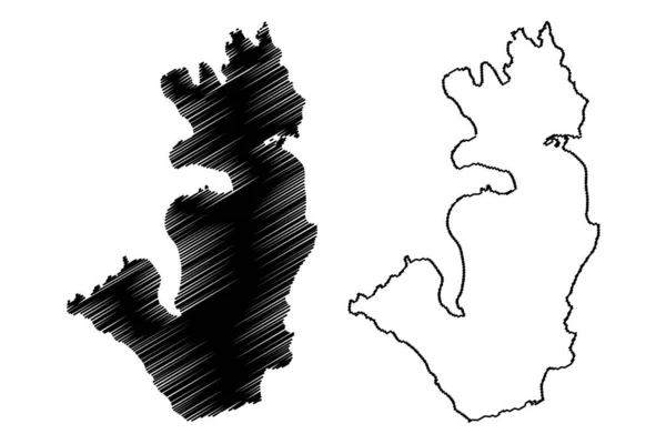 Wyspa Nordkvaloya Królestwo Norwegii Mapa Wektor Ilustracja Skecz Bazgroły Nordkvaloya — Wektor stockowy