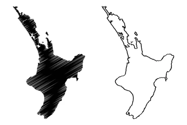 Isola Del Nord Nuova Zelanda Mappa Vettoriale Illustrazione Scarabocchio Ika — Vettoriale Stock