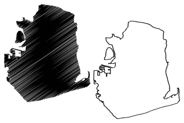 波茨海岛 大不列颠及北爱尔兰联合王国 英格兰 汉普郡 地图矢量图解 速写草图波茨海岛图 — 图库矢量图片