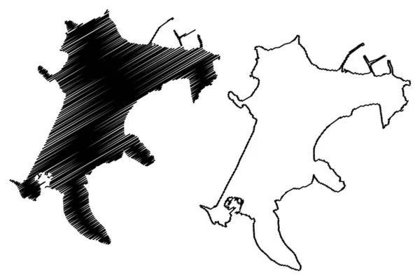 Procida Îles Flegrean République Italienne Italie Illustration Vectorielle Carte Croquis — Image vectorielle