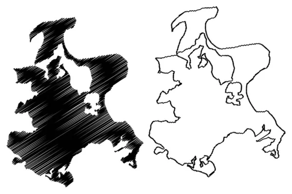 ルゲン島 バルト海 ドイツ連邦共和国 地図ベクトル図 スケッチブック RugiaまたはRuegen Map — ストックベクタ