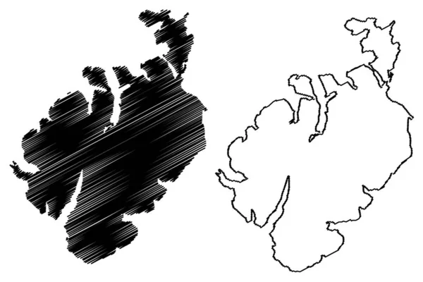 Isola Seiland Regno Norvegia Mappa Vettoriale Illustrazione Scarabocchio Mappa Sievju — Vettoriale Stock