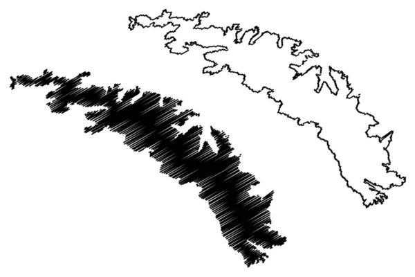 南乔治亚岛 南桑威奇群岛 南美洲和拉丁美洲 大不列颠及北爱尔兰联合王国 英国海外领土 地图矢量图解 笔迹草图 — 图库矢量图片