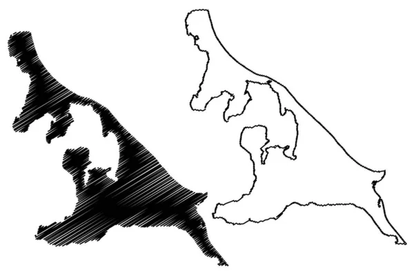 ウドム島 バルト海 ドイツ ポーランド 地図ベクトル図 スケッチブック ウズナム サニー島地図 — ストックベクタ