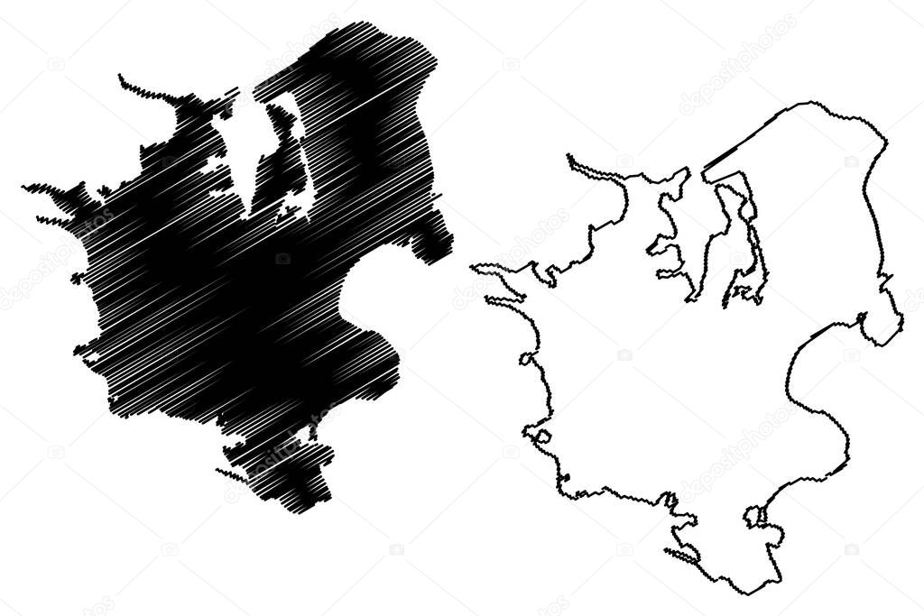 Zealand island (Kingdom of Denmark) map vector illustration, scribble sketch Sealand map