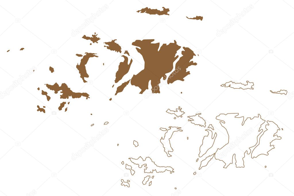 Sunday, East Sunday, West Roe, Tallon, Jackson, Poolngin, Allora, Hancock island (Western Australia, Buccaneer Archipelago) map vector illustration, scribble sketch King Sound, Iwanyi or Ewenu map