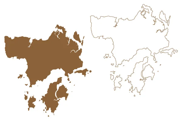 ランカウイ島 マレーシア インド洋 地図ベクトル図 スケッチブル図 プラウ ダヤン プラウ トゥバ ティムム — ストックベクタ