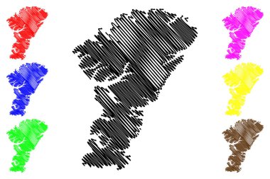 Ellesmere Adası (Kanada, Nunavut Eyaleti, Kuzey Amerika, Kraliçe Elizabeth Adaları) harita vektör çizimi, karalama çizimi Umingmak Nuna haritası