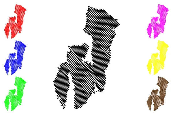 Insel Flakstadoya Königreich Norwegen Lofoten Archipel Kartenvektorillustration Kritzelskizze Karte Flakstadoya — Stockvektor