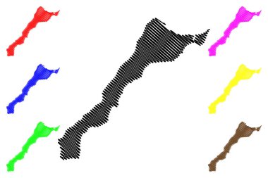 Kunashir Adası (Rusya, Japonya, Rusya Federasyonu, Kuril Adaları Takımadaları) harita vektör çizimi, çizim çizimi Kunashiri haritası