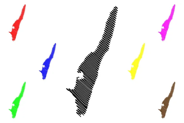 Langeland Island Dánské Království Mapa Vektorová Ilustrace Načmáraná Mapa — Stockový vektor